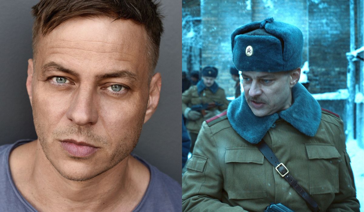 A sinistra: l'attore Tom Wlaschiha. A destra: Enzo/Dmitri in una scena della serie tv. Credits: Courtesy of Netflix.