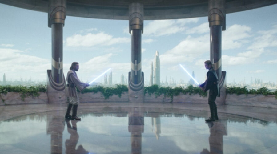 Ewan Mcgregor (Obi Wan) e Anakin Skywalker (Hayden Christensen) nel quinto episodio di 