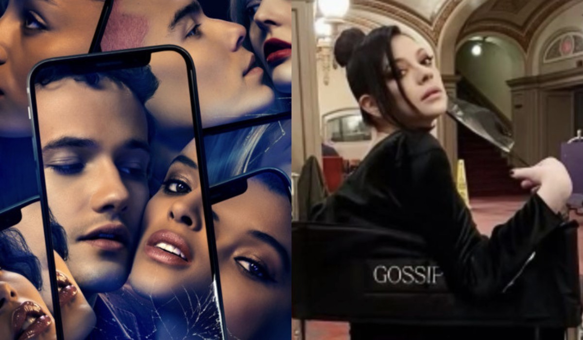 A sinistra: il poster della prima stagione di “Gossip Girl”. A destra: Michelle Trachtenberg sul set. Credits: Sky/@ michelletrachtenberg/Instagram.