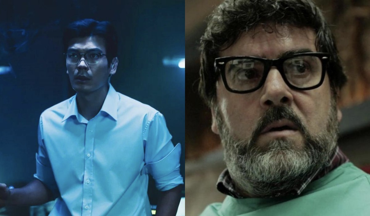 A sinistra: KimSeong-o-oh in una scena della serie coreana. A destra: Fernando Soto nella serie originale. Credits: Jung Jaegu/Netflix © 2021.