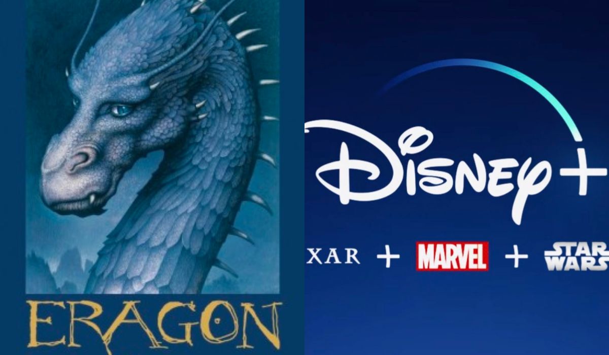 A Sinistra: copertina ufficiale Di Eragon edita da Rizzoli/ A destra logo Disney Plus