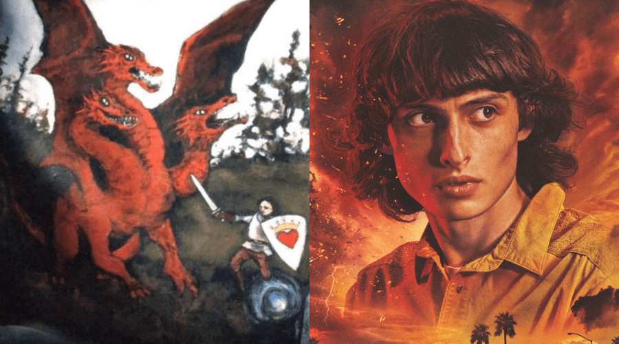 A sinistra: il dipinto di Will. A destra: Mike nel poster di “Stranger Things 4”. Credits: Courtesy of Netflix.
