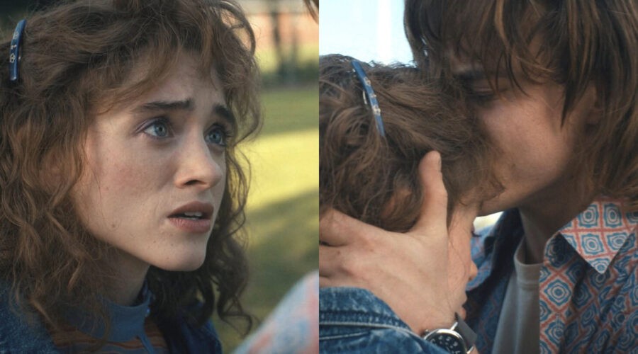 Da sinistra: Nancy e Jonathan in un fotogramma di “Stranger Things 4”. Credits: Cattura schermo/Netflix.
