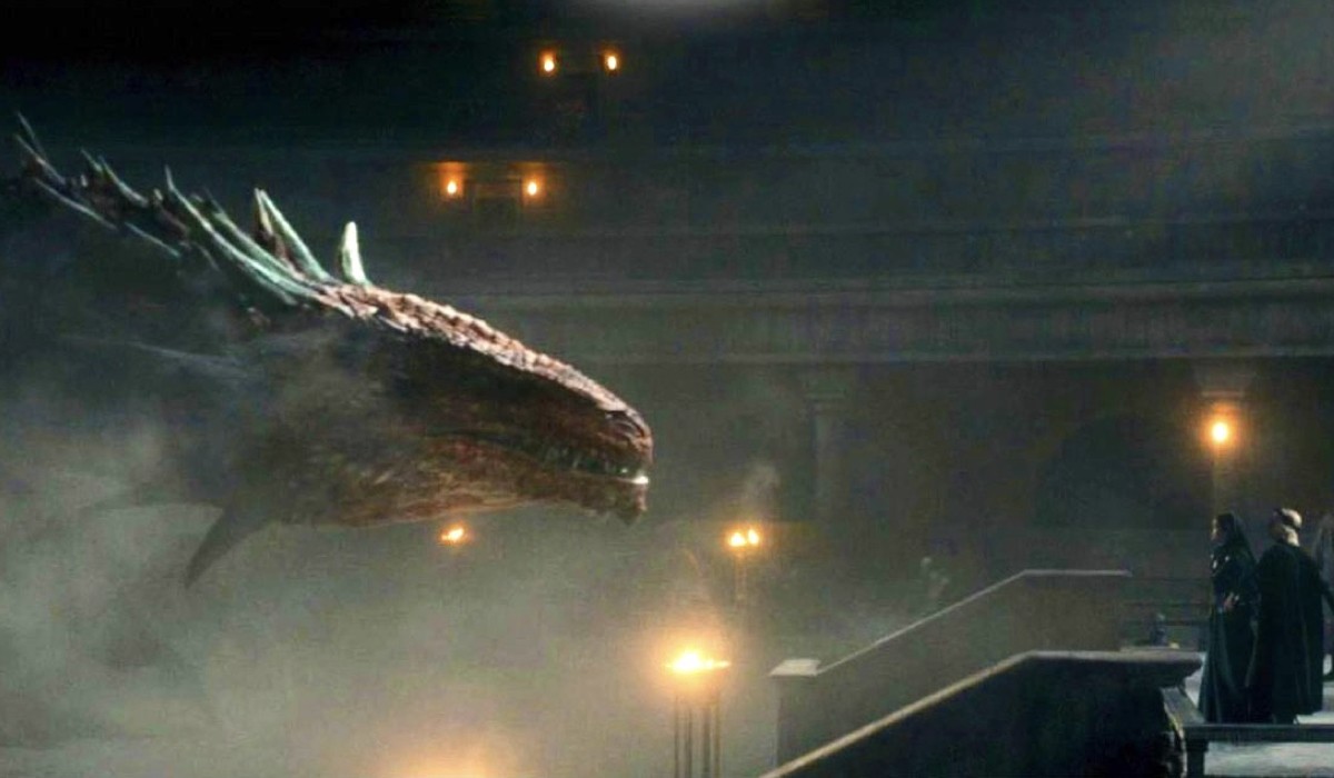 Meleys in una scena dell'episodio 9 di “House of the Dragon”. Credits: Cattura schermo/HBO.