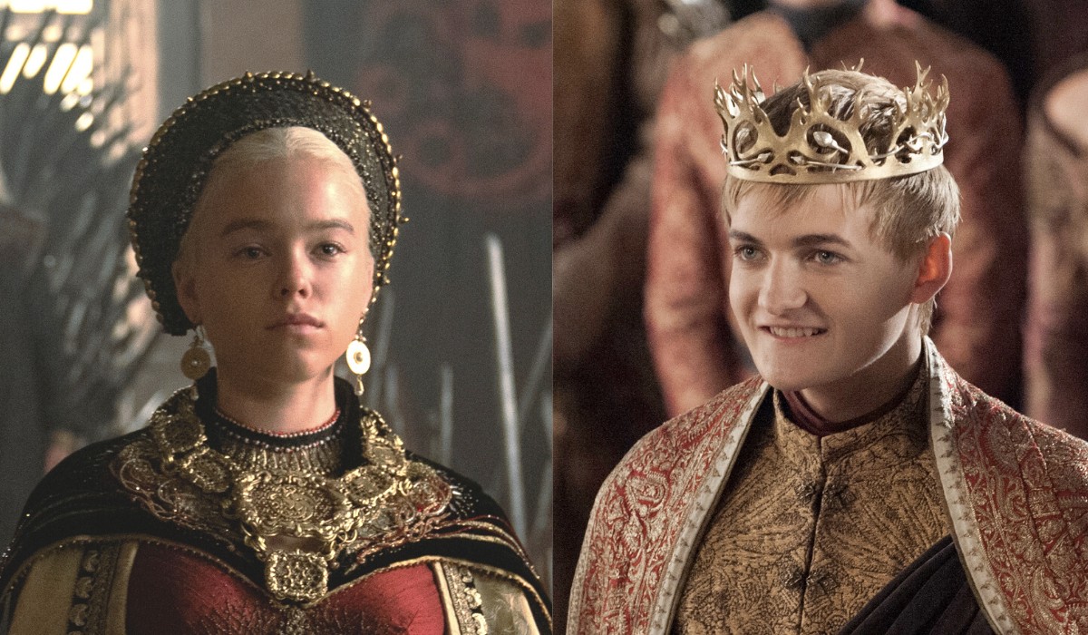 Da sinistra: Rhaenyra Targaryen (Milly Alcock) in “House of the Dragon” e Joffrey Baratheon (Jack Gleeson) ne “Il Trono di Spade”. Credits: Courtesy of HBO via Sky Italia.