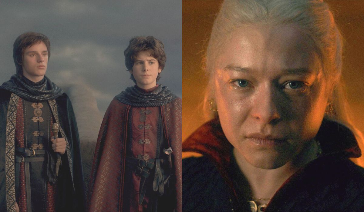 Da sinistra: Jacaerys e Lucerys, e Rhaenyra in “House of the Dragon”. Credits: Cattura schermo/HBO.