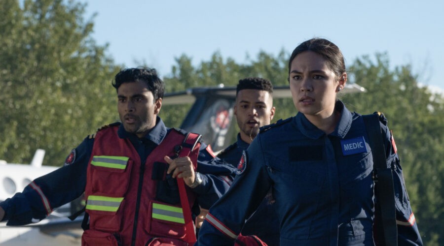 Crystal (Morgan Holmstrom), Chopper (Praneet Akilla), Bodie (Ace Nadjiwon), In Skymed Credits Pief Weyman Paramount Plus