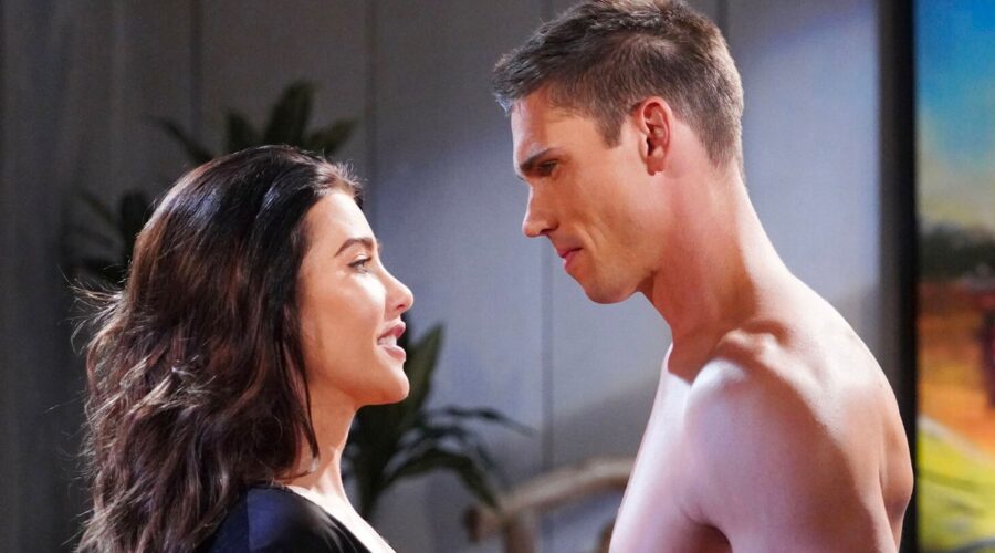 Da sinistra: Steffy e Finn in una scena di 
