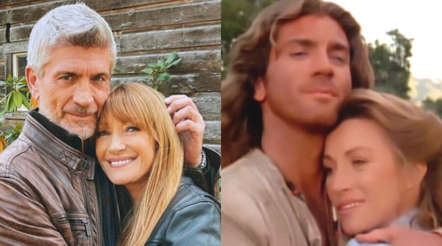 A sinistra: Joe Lando e Jane Seymour; a destra: i due attori in una scena di “La signora del West”. Credits: @janeseymour/Instagram.