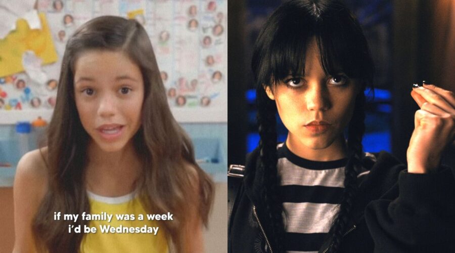 A sinistra: Jenna Ortega in un fotogramma di “Harley in mezzo”. A destra: Mercoledì in una scena della serie Netflix. Credits: Twitter/Courtesy of Netflix.