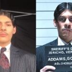 Da sinistra: Lucius Hoyos nel backstage della serie tv. A destra: Gomez Addams in un flashback dell'episodio 5. Credits: Instagram/Courtesy of Netflix.