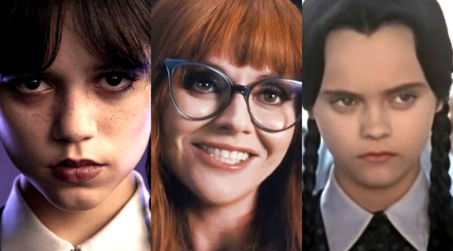 Da sinistra: Jenna Ortega, Christina Ricci e Mercoledì Addams nel film di Barry Sonnenfeld. Credits: Netflix/YouTube.