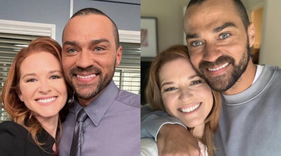 Sarah Drew e Jesse Williams sul set di “Grey's Anatomy”. Credits: @thesarahdrew/Instagram.