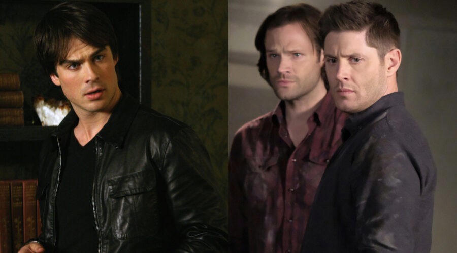 Da sinistra: Ian Somerhalder in “The Vampire Diaries”, a destra: Dean e Sam in “Supernatural”. Credits: Mediaset/Rai/WB Entertainment.
