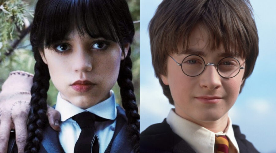 Da Sinistra Jenna Ortega E Daniel Radcliffe In Mercoledì E Harry Potter E La Pietra Filosofale Credits Netflix