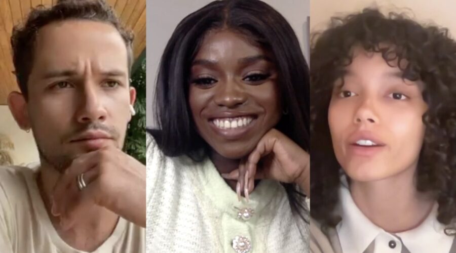 Da sinistra: Eli Brown, Grace Duah e Whitney Peak nell'intervista per la stagione 2 del reboot di “Gossip Girl”. Credits: Cattura schermo/Tvserial.it.
