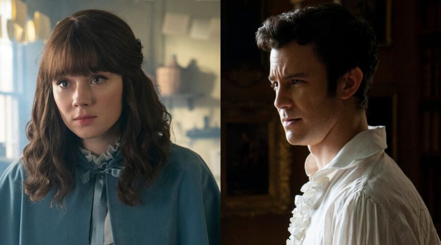 Da sinistra: Eloise e Benedict in due immagini della seconda stagione di “Bridgerton”. Credits: Liam Daniel/Netflix.