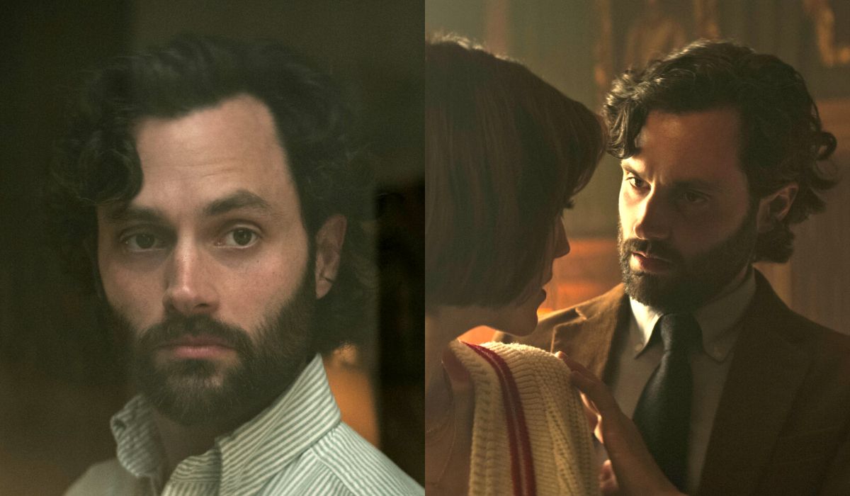 A sinistra e a destra: Penn Badgley due scene della stagione 4 di “You”. Credits: Courtesy of Netflix.