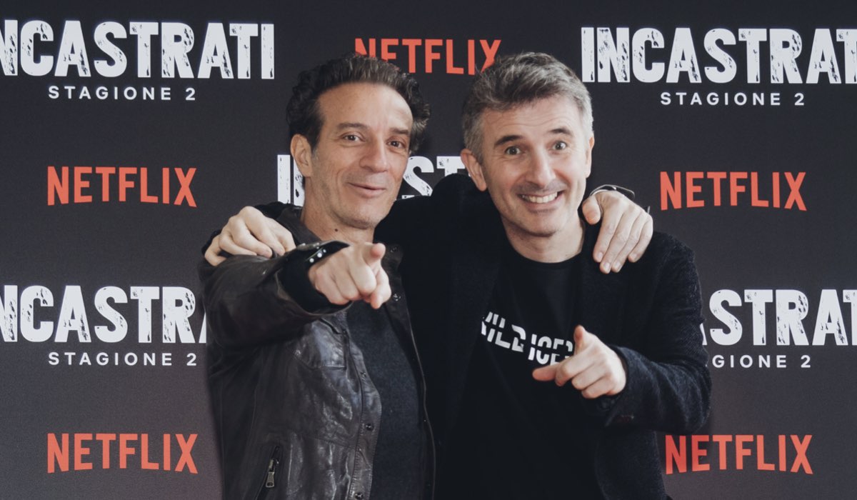 Da sinistra: Ficarra e Picone al photocall di “Incastrati 2”. Credits: Netflix.