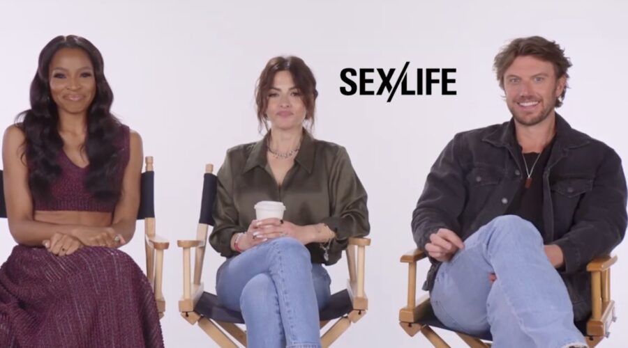 Da sinistra: Margaret Odette, Sarah Shahi e Adam Demos intervistati per “Sex/Life 2”. Credits: Tvserial.it.