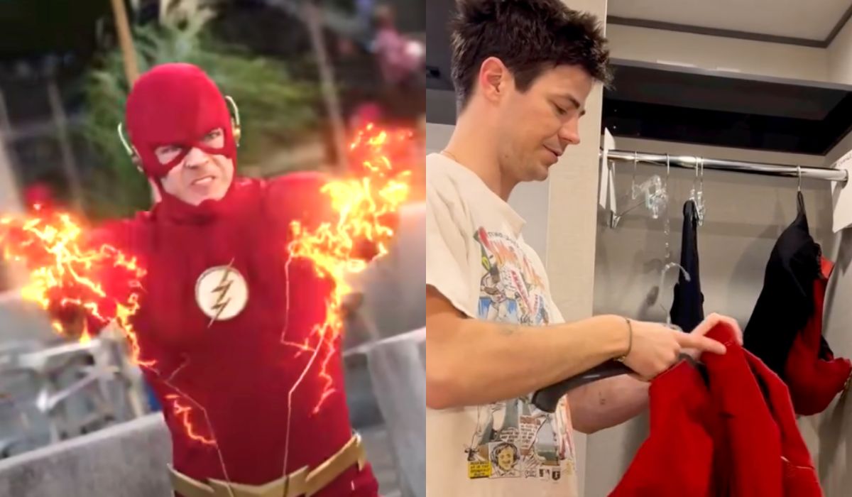 Due catture schermo - da YouTube e da Instagram - di Grant Gustin in “The Flash”. Credits: WBTV/Meta.