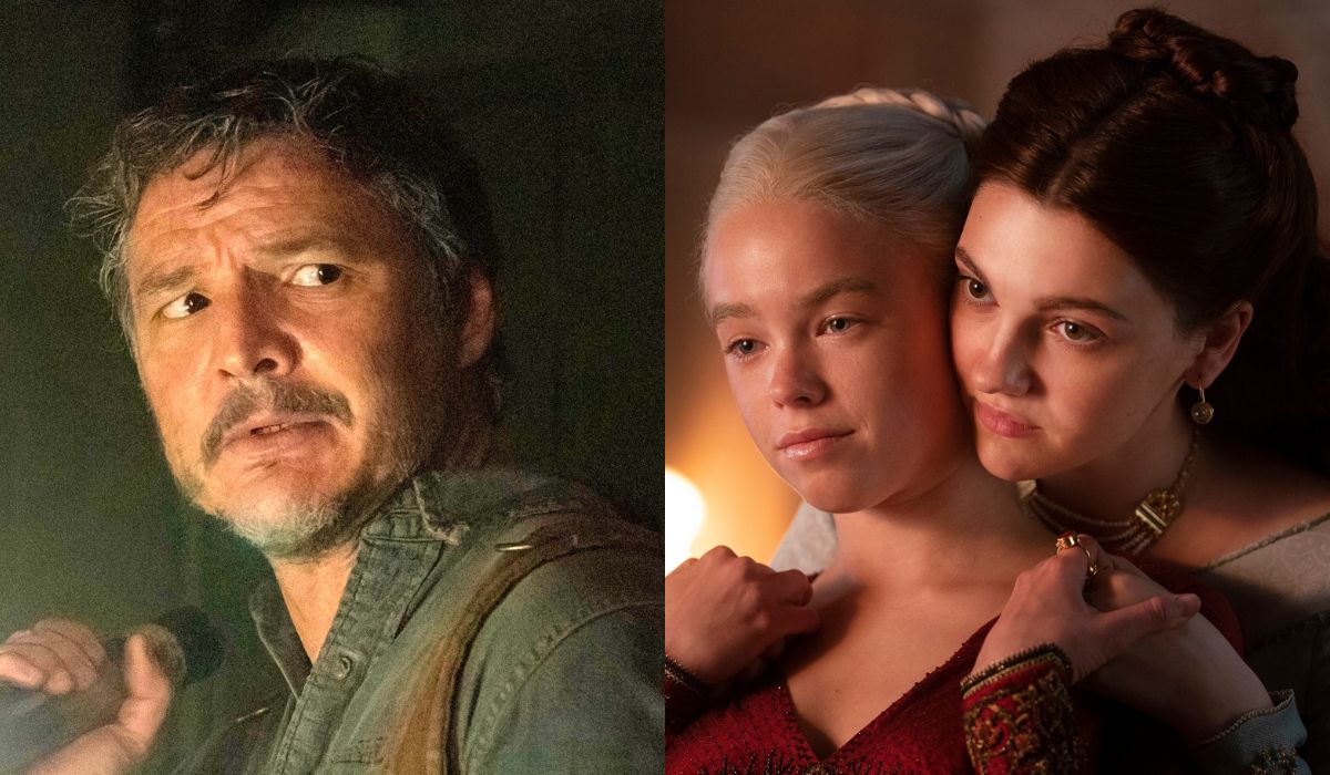 A sinistra: Pedro Pascal in “The Last of Us”; a destra: Emily Carey e Milly Alcock in “House of the Dragon”. Credits: Sky Italia.