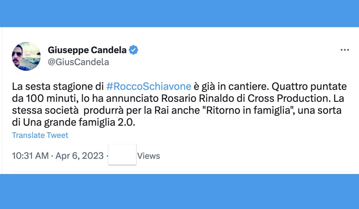 Il tweet del giornalista Giuseppe Candela che riporta le parole di Rosario Rinaldo circa la realizzazione di 