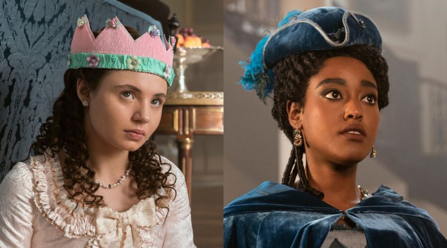 Da sinistra: Connie Jenkins-Greig nel ruolo della giovane Violet Ledger nell'episodio 103 di Queen Charlotte: A Bridgerton Story. Cr. Liam Daniel/Netflix © 2023; a destra: Arsema Thomas nei panni della giovane Agatha Danbury nell'episodio 105 di Queen Charlotte: A Bridgerton Story. Cr. Nick Wall/Netflix © 2023.