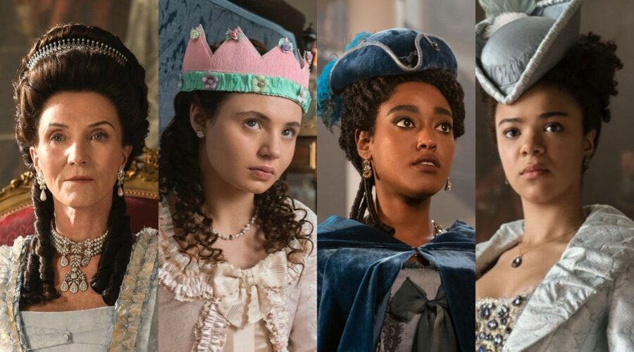 Da sinistra: la principessa Augusta, Violet Ledger, Agatha Danbury e Carlotta. Credits: Liam Daniel/Netflix.