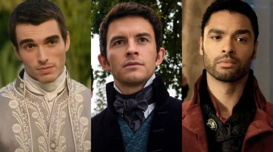 Da sinistra: il Re Giorgio, il Visconte Anthony e il Duca Simon in “Bridgerton”. Credits: Netflix.