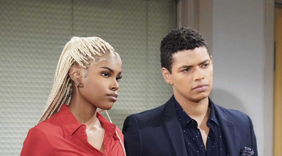 Da sinistra: Diamond White (Paris Buckingham) e Delon De Metz (Zende Forrester Dominguez) in una scena della puntata di “Beautiful” in onda su Canale 5. Credits: BBL Distribution/Mediaset.