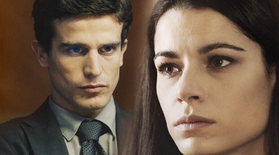 Da sinistra: Alessandro Fella e Diletta Maria Rossi nel poster di “Maria Corleone”, la fiction Taodue dal 13 settembre in onda su Canale 5. Credits: Mediaset Infinity.