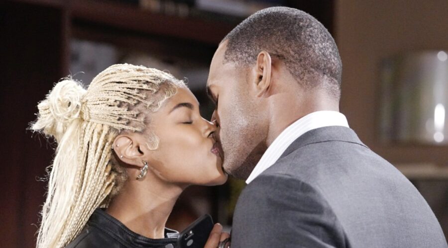 Da sinistra: Diamond White (Paris Buckingham) e Lawrence Saint-Victor (Carter Walton) in una scena di “Beautiful”. Credits: BBL Distribution/RTI Mediaset.