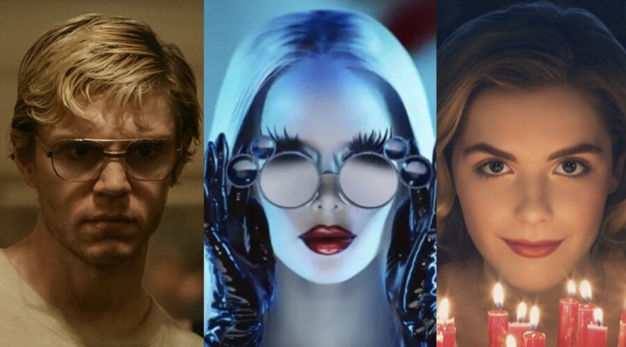Da Sinistra La Locandina Di Dahmer - Mostro La Storia Di Jeffrey Dahmer, American Horror Story 12, Le Terrificanti Avventure Di Sabrina Credits Netflix E Disney Plus