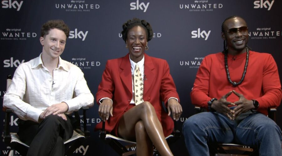 Da sinistra: Jonathan Berlin (Jurgen), Reshny Massaka (Marem) e Edward Apeagiey (Ousmane) nell'intervista per “Unwanted”. Credits: Tvserial.it.
