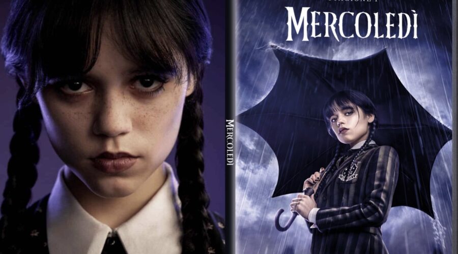 Da Sinistra Jenna Ortega E Il Cofanetto Di Mercoledì Stagione 1 Credits Netflix E Warner Bros