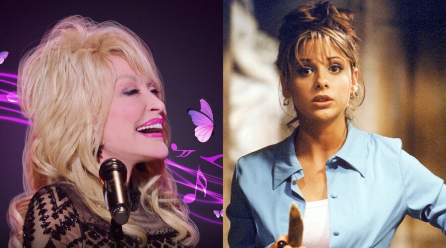 Da sinistra: Dolly Parton nello speciale Netflix; a destra: Sarah Michelle Gellar. Credits: Netflix/Disney+.