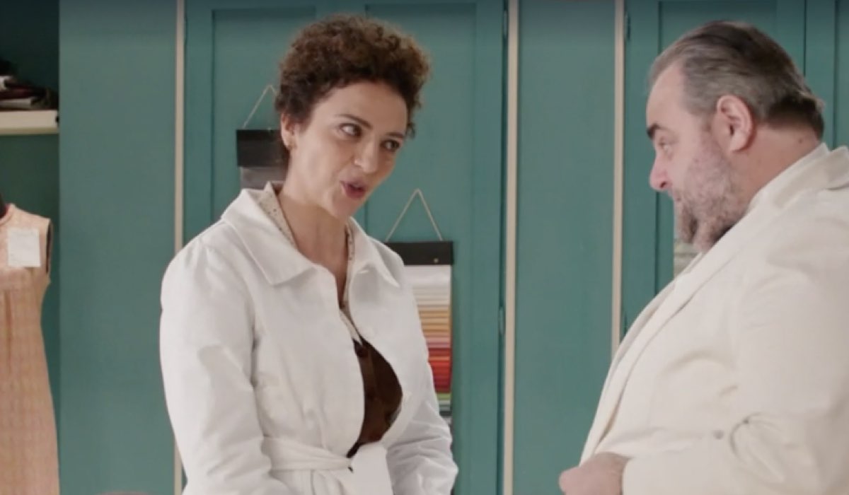 Da sinistra: Gioia Spaziani (Concetta Puglisi) e Massimo Cagnina (Ciro Puglisi) in una scena della puntata 106 de “Il Paradiso Delle Signore 8”. Credits: Rai.