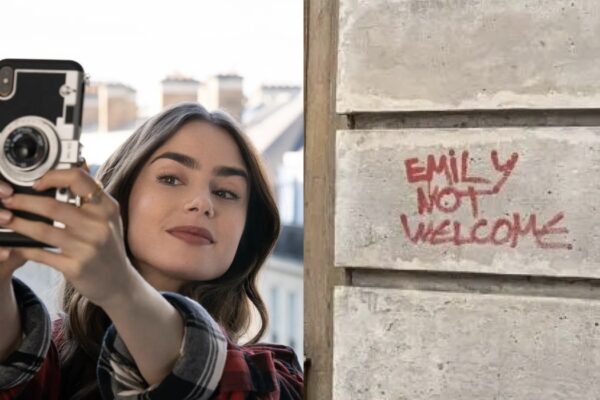 Da Sinistra Lily Collins In Emily In Paris E Un'immagine Di Un Graffito A Parigi Credits Netflix E Via Instagram