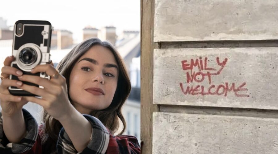 Da Sinistra Lily Collins In Emily In Paris E Un'immagine Di Un Graffito A Parigi Credits Netflix E Via Instagram