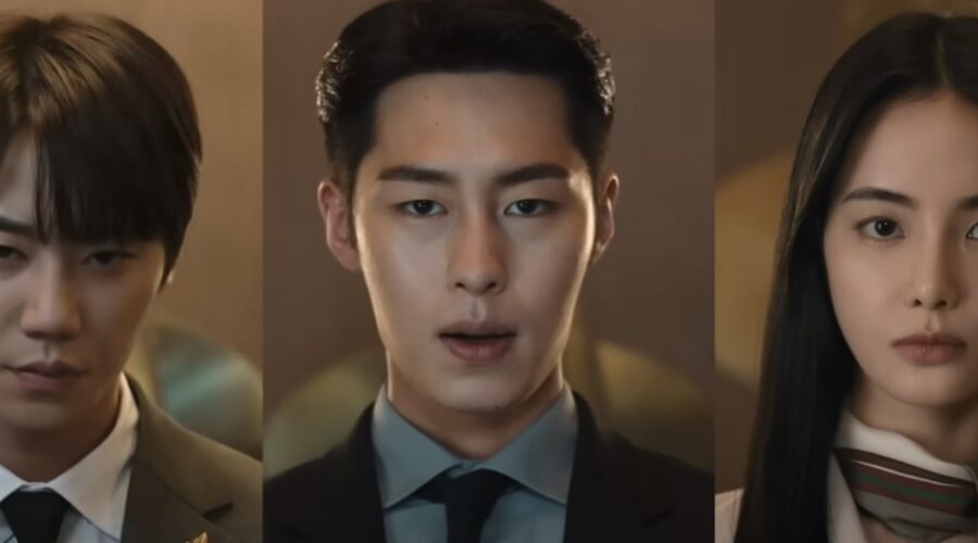 Di sinistra: Lee Jun-young (Han Tae-oh), Lee Jae-wook (Kang In-ha) e Hong Su-zu (Hye-won) in una scena del trailer di “Illegittimo” serie tv. Credits: Disney+.