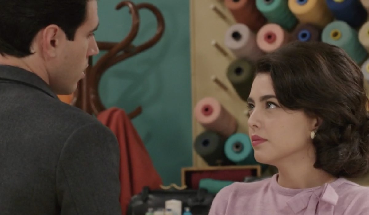 Da sinistra: Danilo D'Agostino (Matteo Portelli) e Chiara Russo (Maria Puglisi) in una scena della puntata 97 de “Il Paradiso Delle Signore 8”. Credits: Rai.