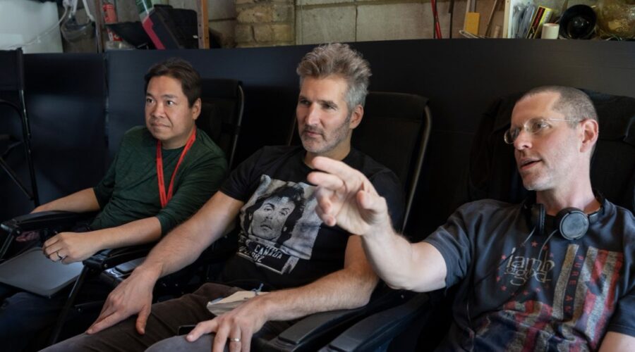 3 Body Problem. (L To R) Alexander Woo, Writer David Benioff, D. B. Weiss Cr. Ed Miller Netflix