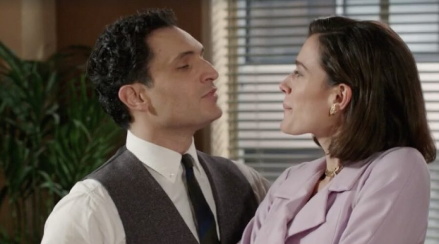 Da sinistra: Alessandro Tersigni (Vittorio Conti) e Chiara Baschetti (Matilde Frigerio Di Sant'Erasmo) in una scena della puntata 125 de “Il Paradiso Delle Signore 8”. Credits: Rai.