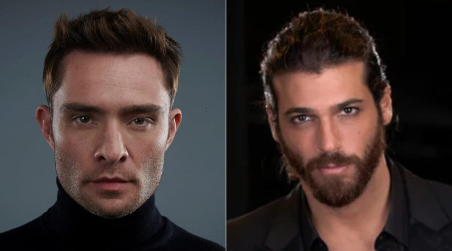 A sinistra: Ed Westwick (Lord James Brooke) in un posato per “Sandokan”. Credits: Rai. A destra: A sinistra: Can Yaman in un posato al Monte-Carlo Film Festival de la Comédie.