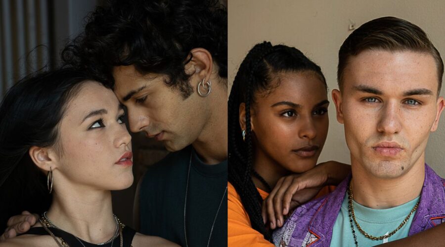 A sinistra: Maria Esposito (Rosa Ricci) e Massimiliano Caiazzo (Carmine Di Salvo); a destra: Artem (Pino O' Pazzo) e Kyshan Claire Wilson (Kubra) in due posati per “Mare Fuori 4”. Credits: Sabrina Cirillo/Rai.