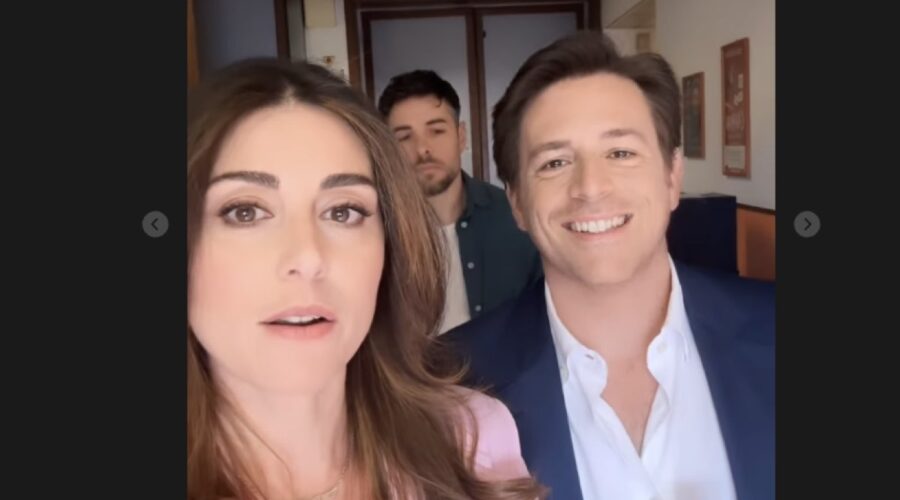 Screenshot di una stories IG di Miriam Candurro insieme a Erik Tonelli e Michelangelo Tommaso, rispettivamente Serena, Leonardo e Filippo di “Un Posto al Sole”.