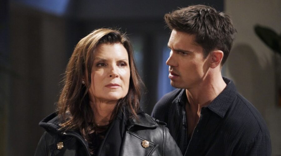 Da sinistra: Kimberlin Brown (Sheila Carter) e Tanner Novlan (John 'Finn' Finnegan) in una scena di “Beautiful”. Credits: BBL Distribution/RTI Mediaset.