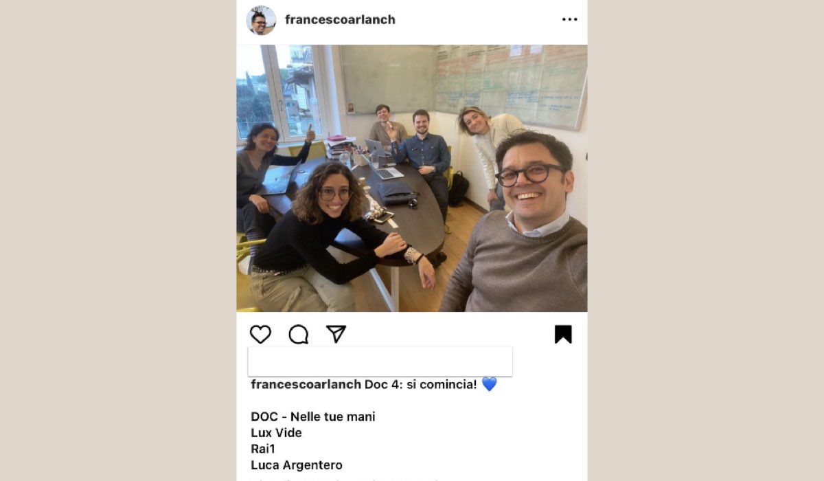 Il post di Francesco Arlanch per l'inizio della scrittura della sceneggiatura di “Doc - Nelle tue mani 4”, pubblicata sul suo profilo Instagram (@francescoarlanch) il 26 marzo 2024. Credits: Francesco Arlanch/Instagram.