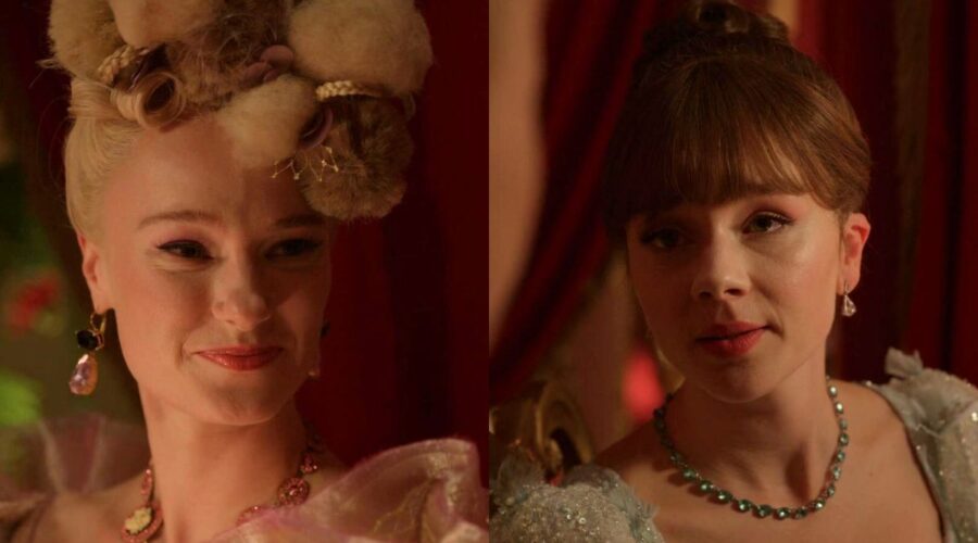 Da sinistra: Cressida Cowper ed Eloise in una scena di “Bridgerton 3